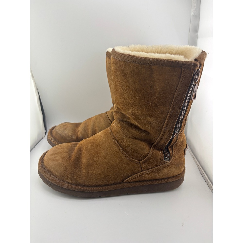 UGG Australia Womens Chestnut Brown Suede Rear Zip Sheepskin Boots Size 8 5125